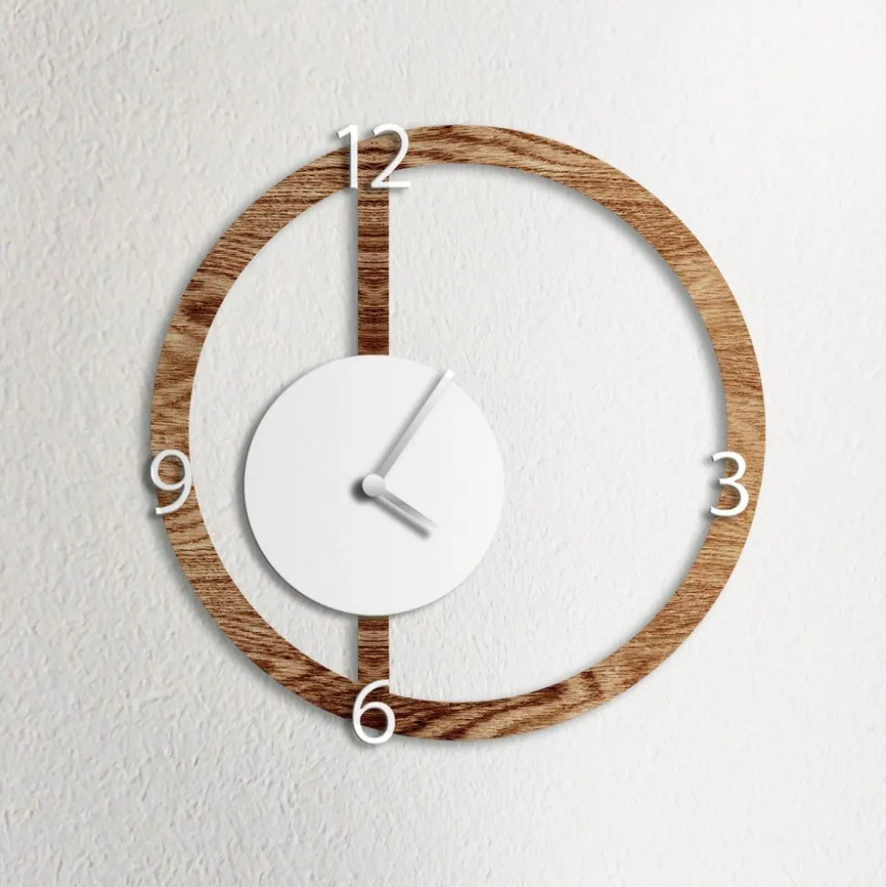 Orologio da parete HALO, effetto legno scuro e bianco