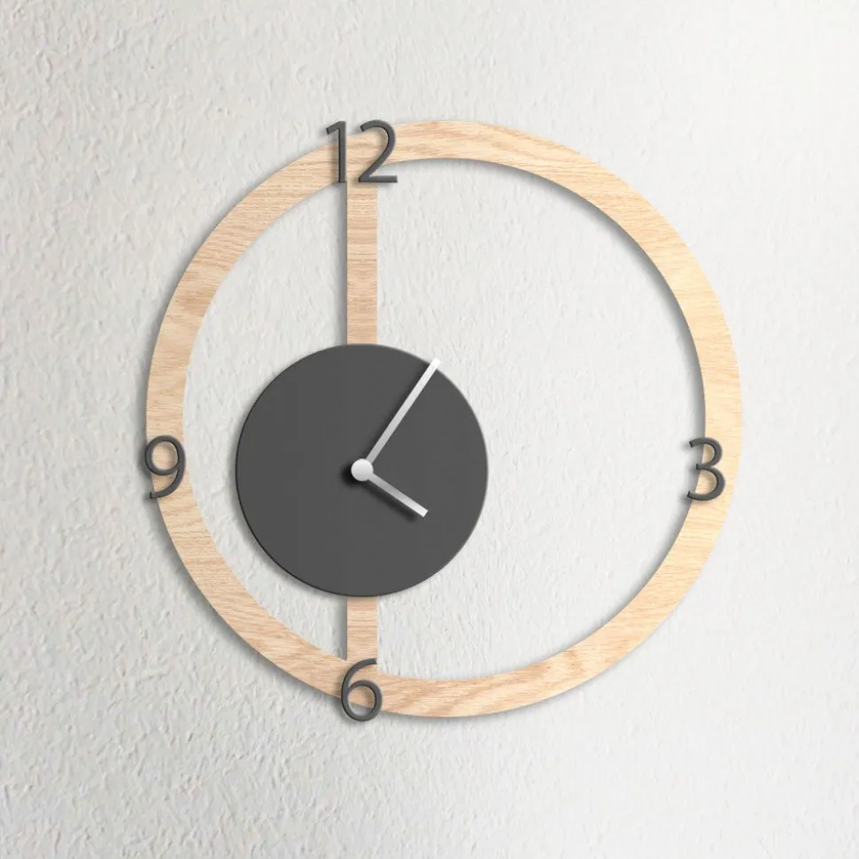 Orologio da parete HALO, effetto legno chiaro e antracite