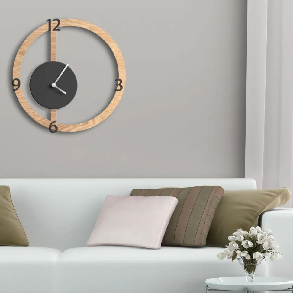 Orologio da parete HALO, effetto legno chiaro e antracite