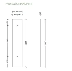 Pannello Appendiabiti sospeso moderno in Bianco Lucido con 2 ganci in Metallo