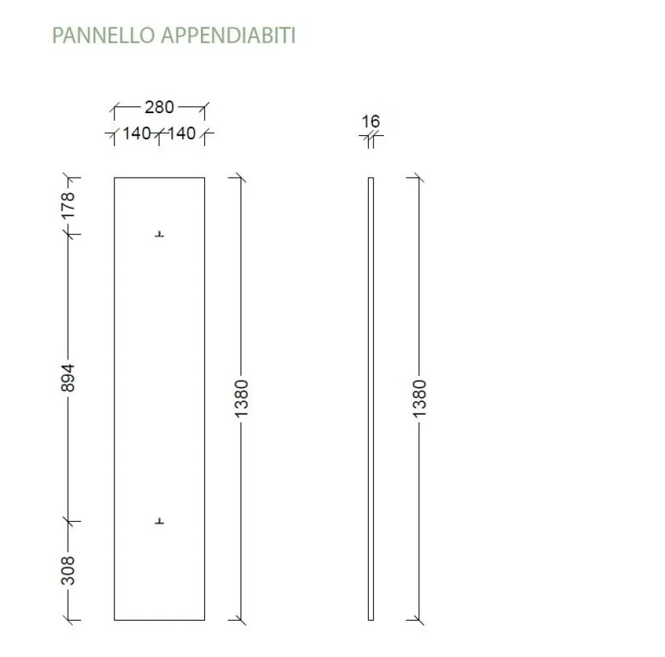 Pannello Appendiabiti sospeso moderno in Bianco Lucido con 2 ganci in Metallo