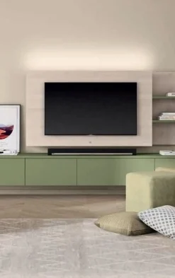 Pannello Porta TV sospeso con libreria disponibile in 3 misure e vari colori