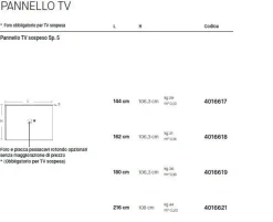 Pannello porta TV sospeso finitura Nodato Chiaro Spessore 5 cm disponibile in vari colori