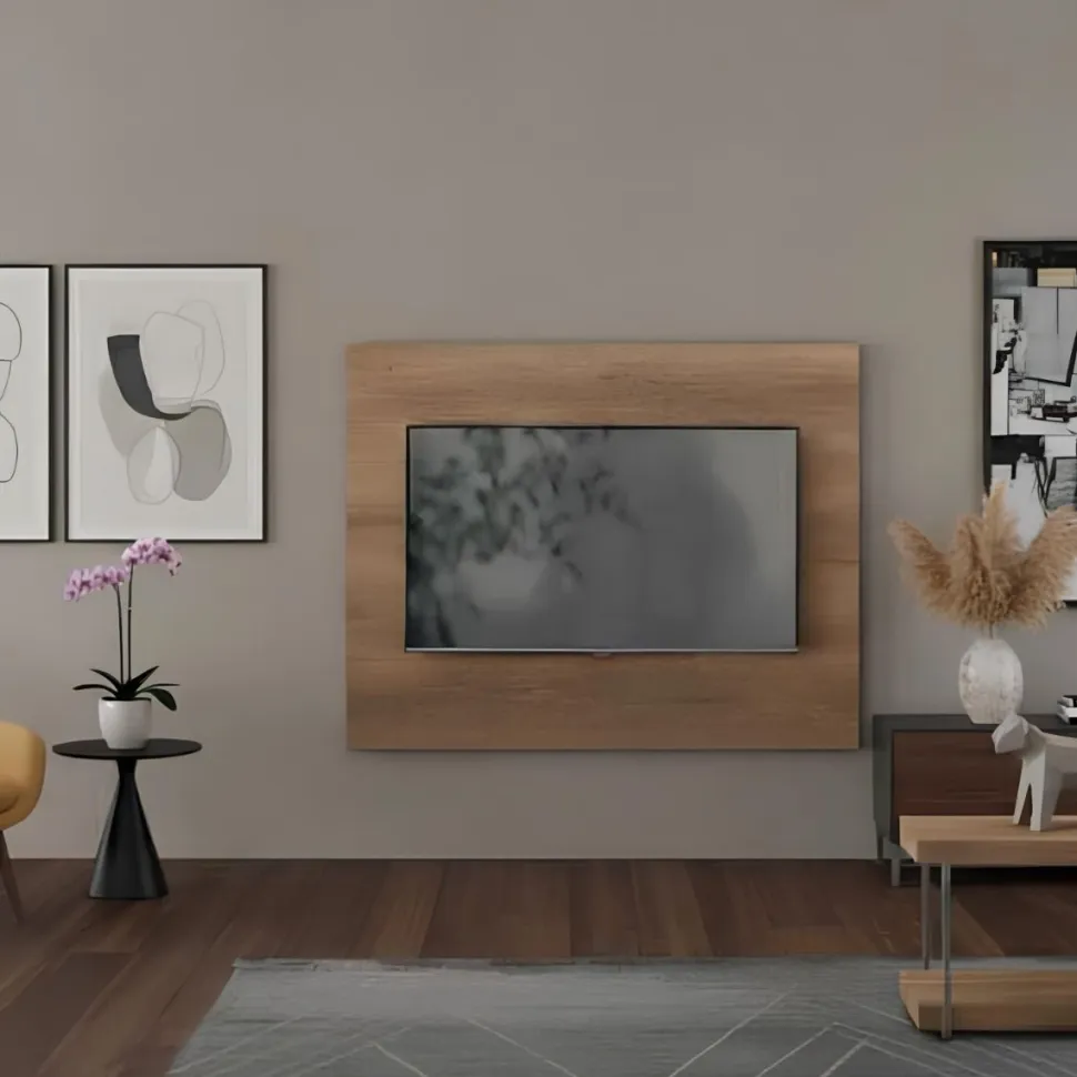 Pannello porta TV sospeso finitura Nodato Chiaro Spessore 5 cm disponibile in vari colori