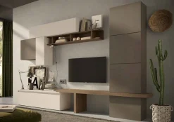 Parete attrezzata Ary linea Arte in finitura Rovere Mercure, Bronzo e Cashmere