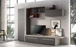 Parete attrezzata Asia linea Domino in Cachemire e Grigio