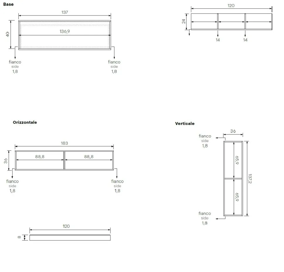 Parete attrezzata Bianco altea e spatolato Bronzo moderna e componibile con scrivania sospesa Pamela disponibile in vari colori