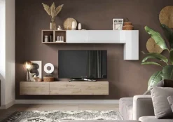 Parete attrezzata Bice linea Arte in finitura Bianco Lucido e Rovere Cadiz