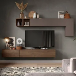 Parete attrezzata Bice linea Arte in finitura Bronzo e Rovere Mercure