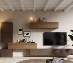 Parete attrezzata Camille linea Arte in finitura Rovere Mercure e Bronzo