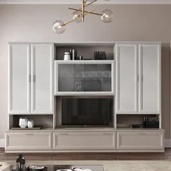 Parete attrezzata Catter linea Prevaling finitura Bianco Frassino e Canapa.