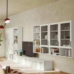 Parete attrezzata classica con librerie e vetrine sospese linea Motivi disponibile in vari colori