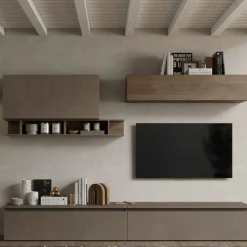 Parete attrezzata Claus linea Arte in finitura Bronzo e Rovere Mercure