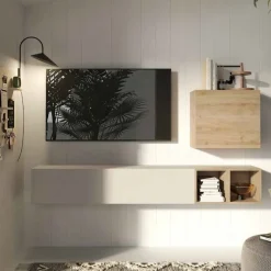 Parete attrezzata Compact linea Arte in finitura Rovere Cadiz e Cashmere