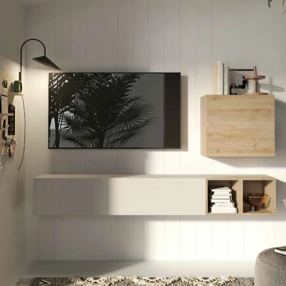 Parete attrezzata Compact linea Arte in finitura Rovere Cadiz e Cashmere