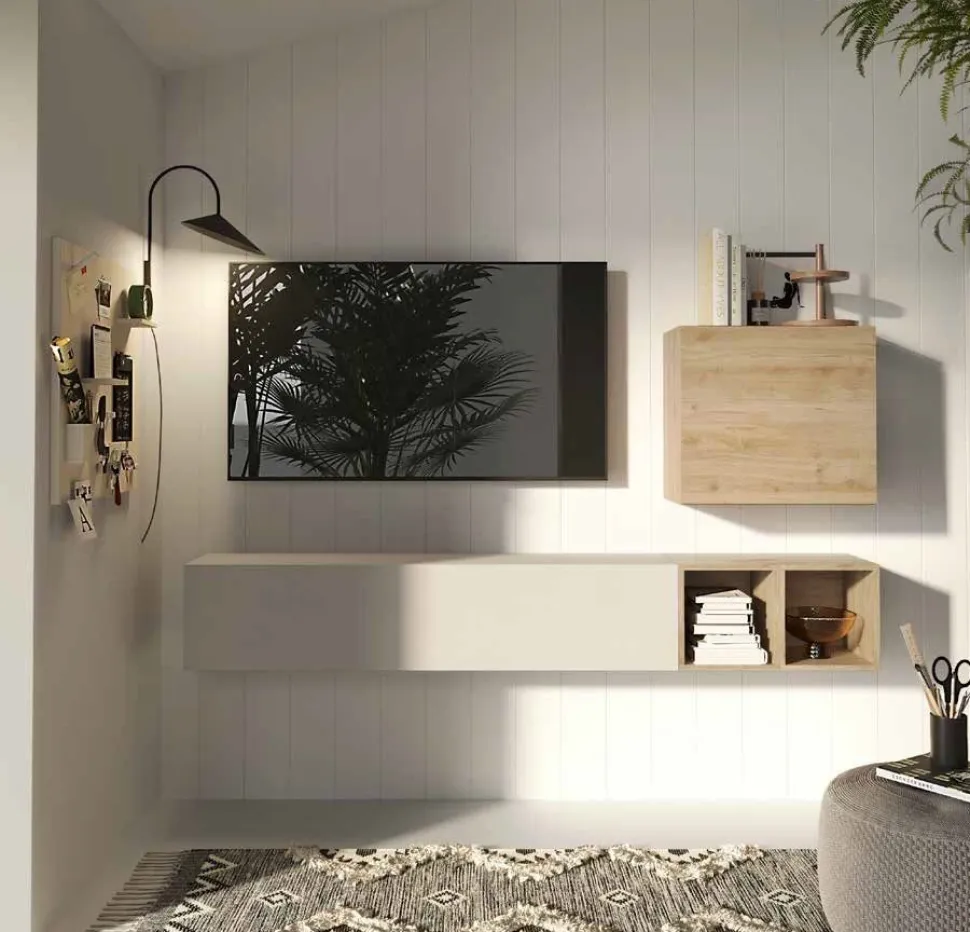 Parete attrezzata Compact linea Arte in finitura Rovere Cadiz e Cashmere