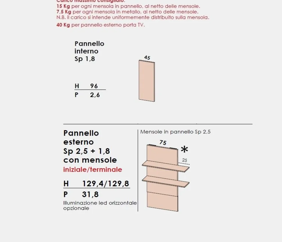 Parete attrezzata componibile sospesa con pannelli attrezzati Demon disponibile in vari colori