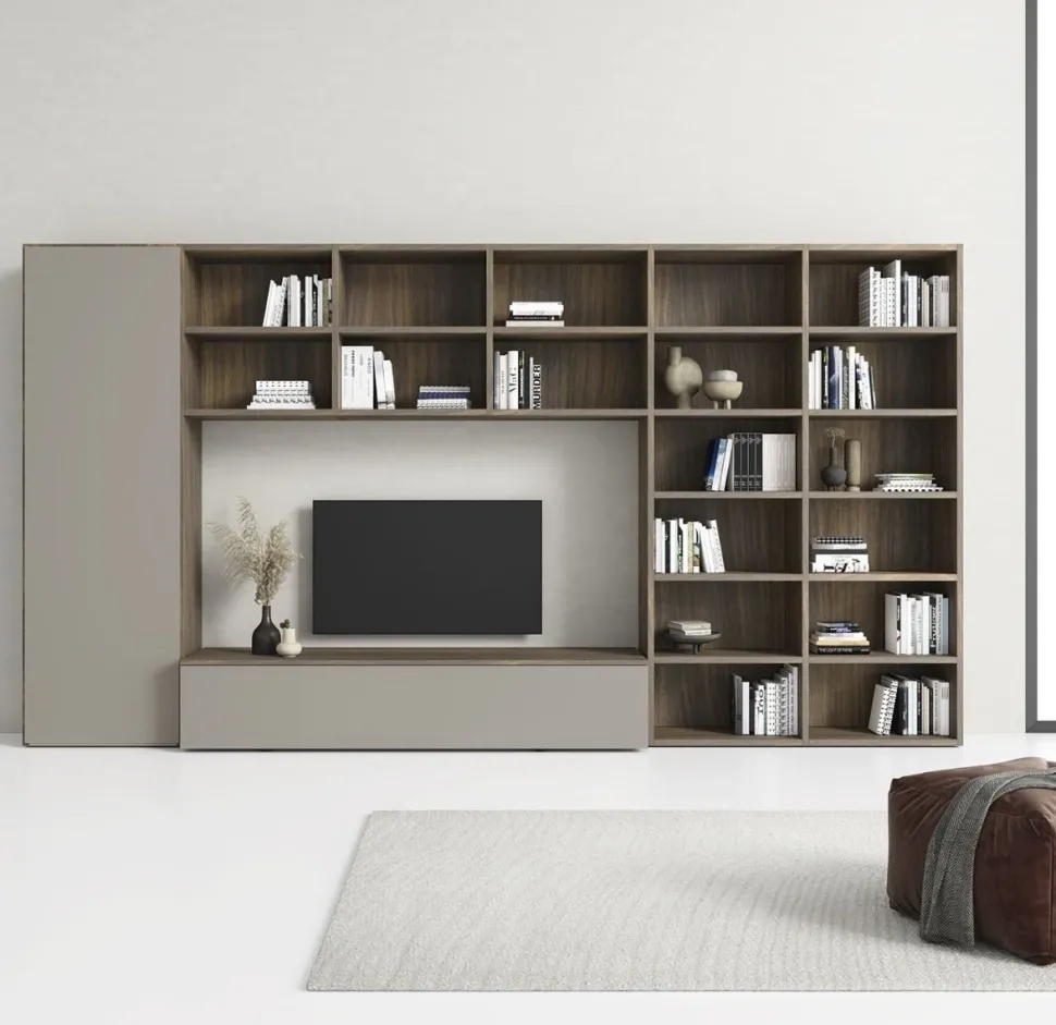 Parete attrezzata componibile con libreria Caster disponibile in vari colori