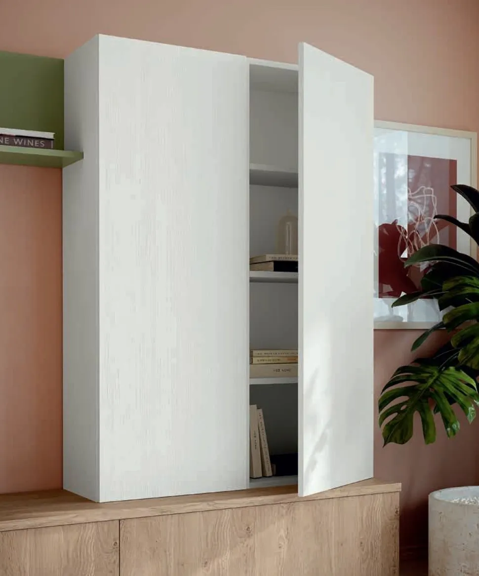 Parete attrezzata componibile Bianco Opaco e Rovere Alice linea Zafferano 15 colorazioni