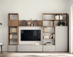 Parete attrezzata componibile Rovere e Grigio chiaro Paris linea Zafferano 15 colorazioni