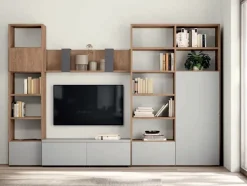 Parete attrezzata componibile Rovere e Grigio chiaro Paris linea Zafferano 15 colorazioni