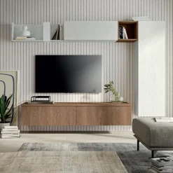 Parete attrezzata componibile sospesa Bianco Opaco e Rovere Susan linea Zafferano 15 colorazioni