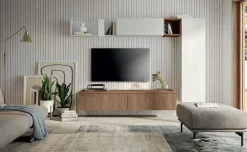 Parete attrezzata componibile sospesa Bianco Opaco e Rovere Susan linea Zafferano 15 colorazioni