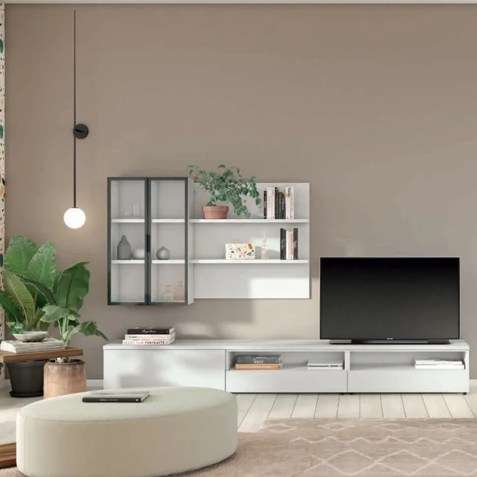 Parete attrezzata componibile Bianco opaco Niky linea Zafferano 15 colorazioni