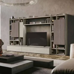 Parete attrezzata componibile moderna con librerie e ante a sbalzo disponibile in vari colori
