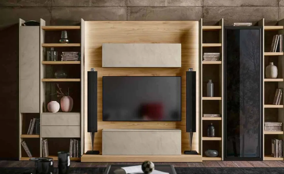 Parete attrezzata componibile moderna con librerie Slivia disponibile in vari colori