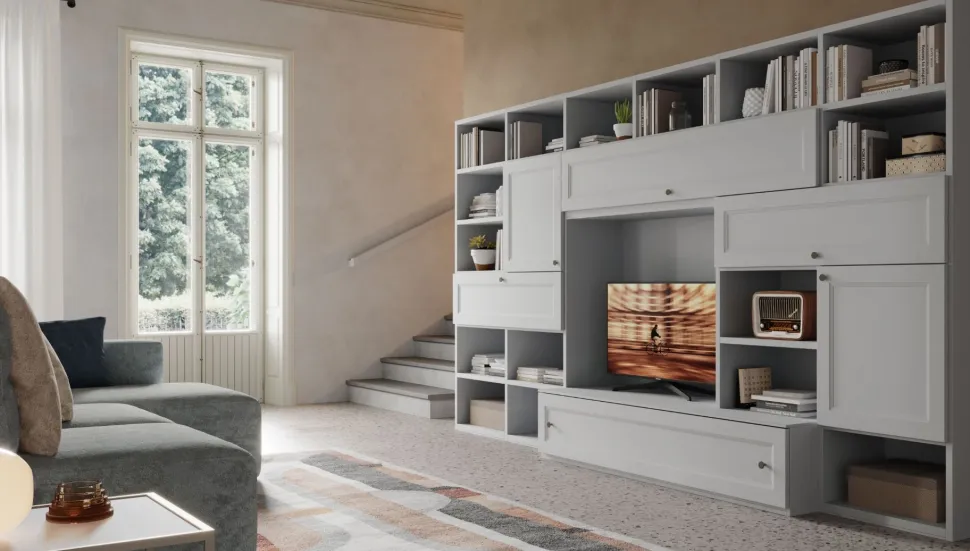 Parete attrezzata con ante e cassetti Connie linea Contact disponibile in 30 colori
