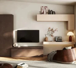 Parete attrezzata con base tv e scrivania in finitura Cashmere e Bronzo
