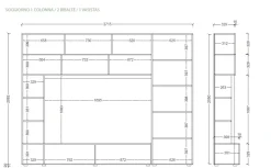 Parete Attrezzata con colonna in Cashmere Opaco e Rovere Mercure con ante Vasistas e Ribalta