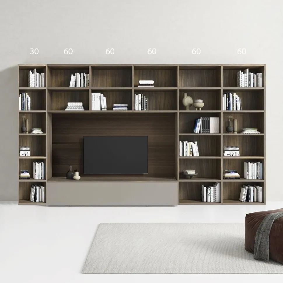 Parete attrezzata con libreria Caster L 330 cm - Personalizzabile