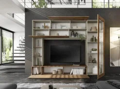 Parete Attrezzata con vetrina in Cashmere Opaco e Rovere Mercure con ante Vasistas e Ribalta