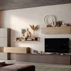 Parete attrezzata Denver linea Arte in finitura Argilla , Bronzo e Rovere Cadiz