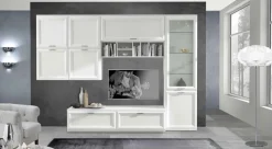 Parete attrezzata Dogen linea Prevaling finitura Bianco Frassino