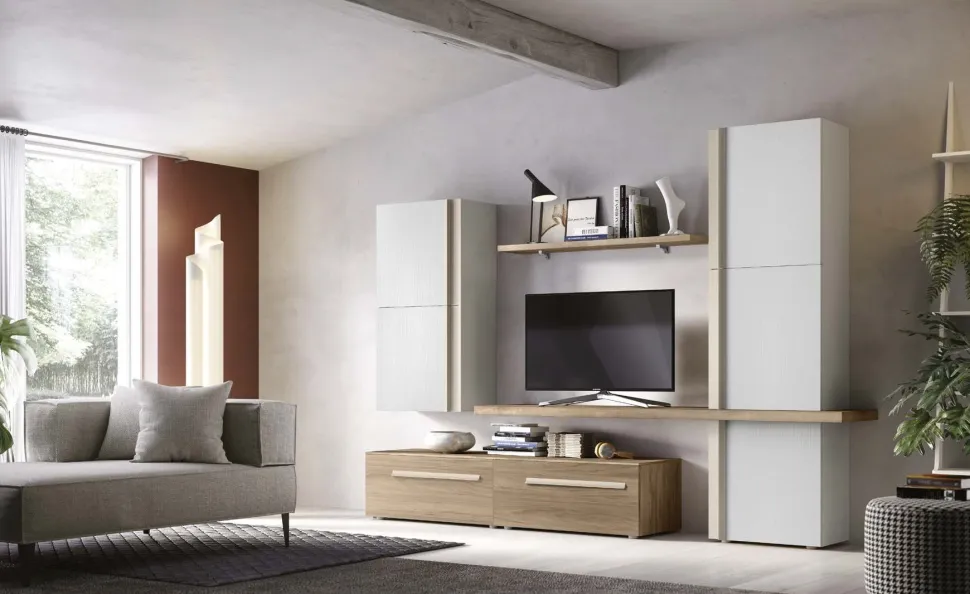 Parete attrezzata Elik II linea Domino in Noce Bianco