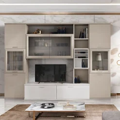 Parete attrezzata Elis linea Prevaling finitura Canapa e Bianco Frassino