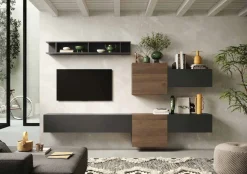 Parete attrezzata Eos linea Arte in finitura Rovere Mercure e Lava