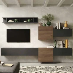 Parete attrezzata Eos linea Arte in finitura Rovere Mercure e Lava