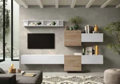 Parete attrezzata Eos linea Arte in finitura Rovere Cadiz e Bianco Lucido