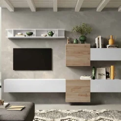 Parete attrezzata Eos linea Arte in finitura Rovere Cadiz e Bianco Lucido