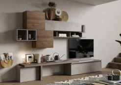 Parete attrezzata Evan linea Arte in finitura Argilla, Rovere Mercure e Bronzo