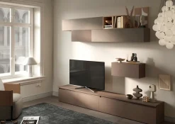 Parete attrezzata Febe linea Arte in finitura Argilla,Bronzo e Rovere Mercure
