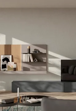 Parete attrezzata Greta con pannelli a muro accessoriati disponibile in 21 colorazioni