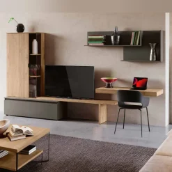 Parete attrezzata Grigio cenere e Noce biondo moderna e componibile con scrivania e credenza Marta disponibile in vari colori