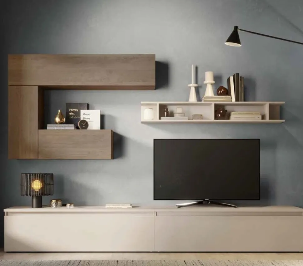 Parete attrezzata Hit linea Arte in finitura Rovere Mercure e Cashmere