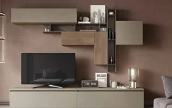 Parete attrezzata Icaro linea Arte in finitura Rovere Mercure,Argilla e Bronzo