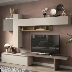 Parete attrezzata Kim linea Arte in finitura Rovere Mercure,Bronzo e Cashmere